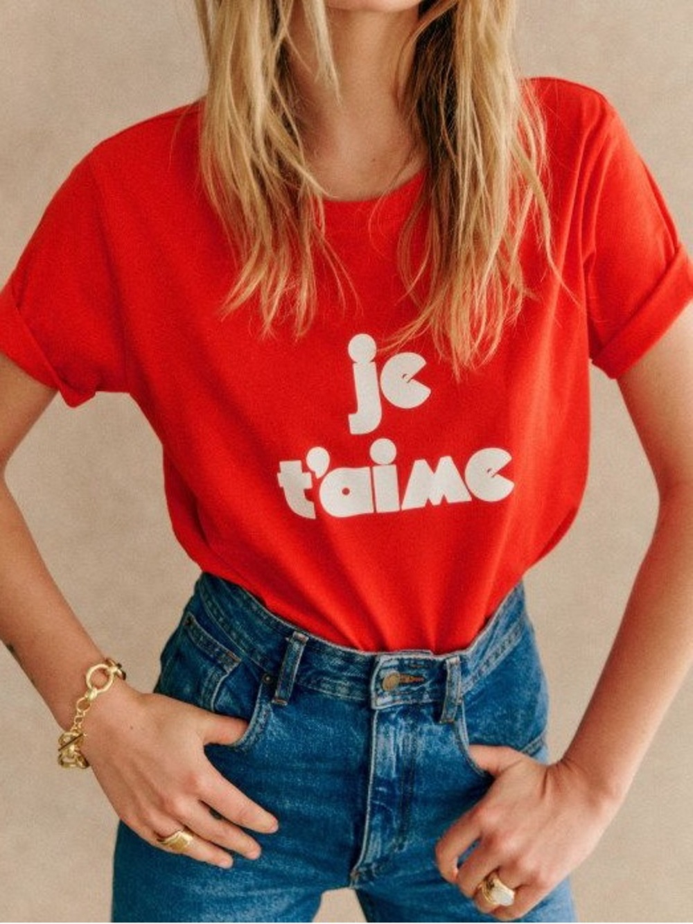 Sezane Red 'je t'aime' Short Sleeve Graphic Tee